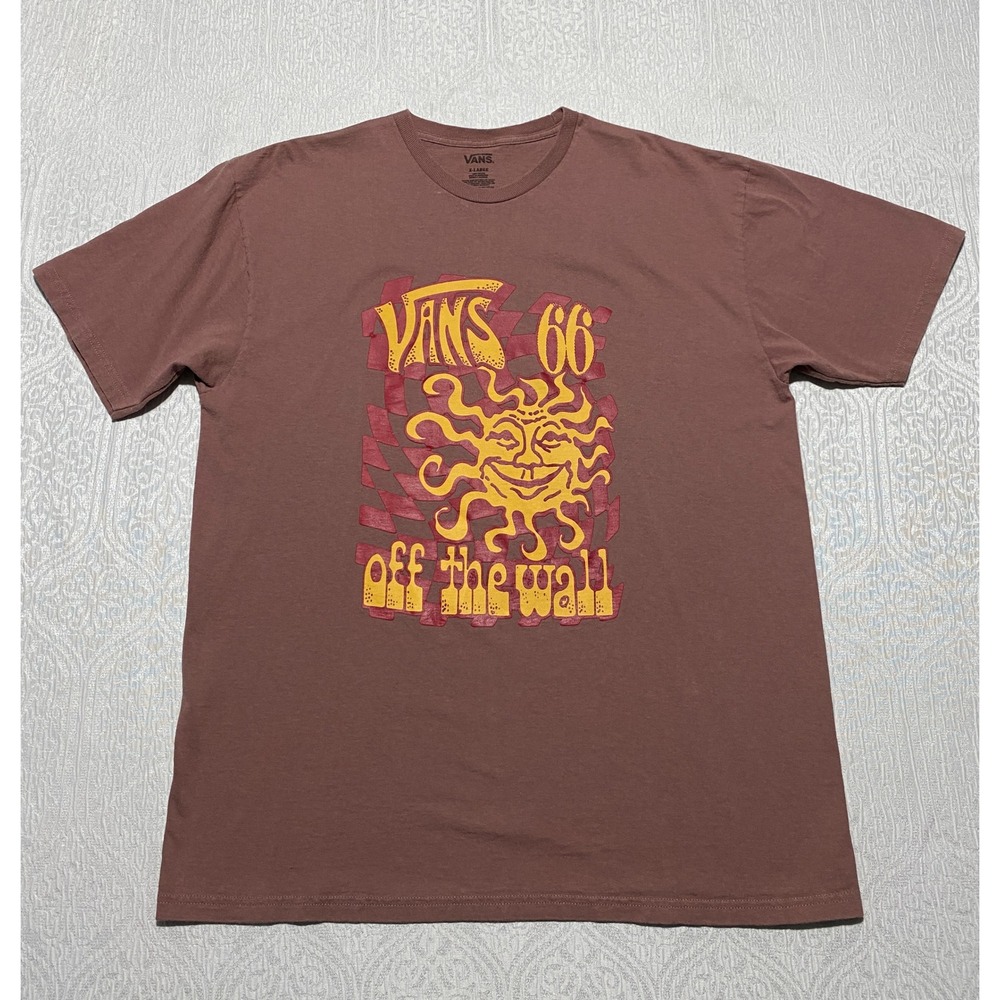 Vans 66 Off The Wall Men's XL T-Shirt Brown Psychedelic Sun Skater Graphic Tee